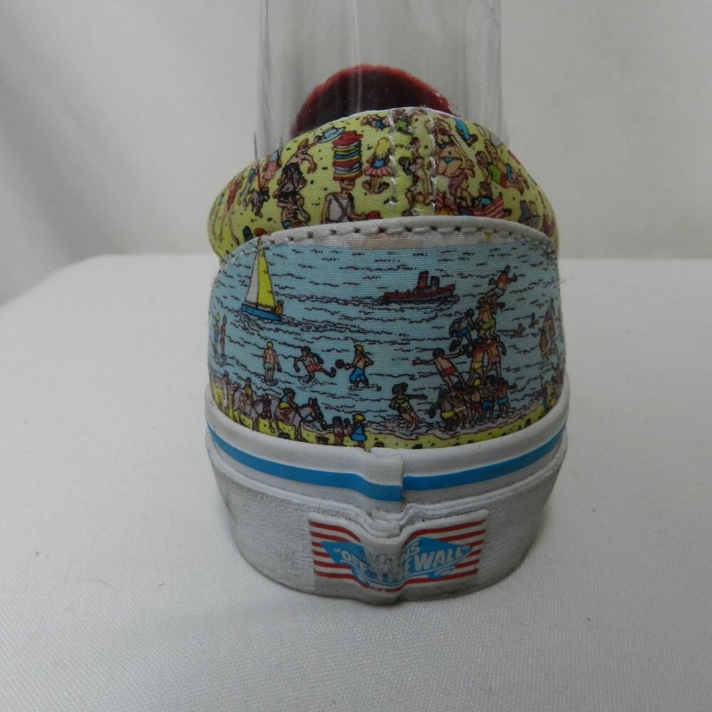 Vans Slip-On Sneakers Yellow Beach Crowd Print with Red Trim - Picture 9 of 11
